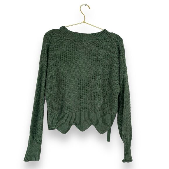 No Comment Women's Green V Neck Long Sleeve Pullover Knit Sweater Cropped M 498 - Picture 5 of 7